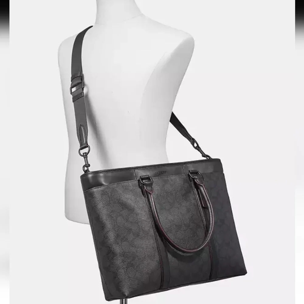 Coach Perry Business Leather Tote Handbag Purse In Signature Canvas C Logo Brown